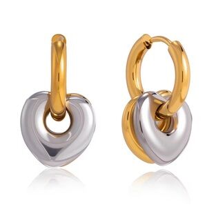 Gold & Silver Heart Hoop Earrings - Two-Tone Women's Jewelry